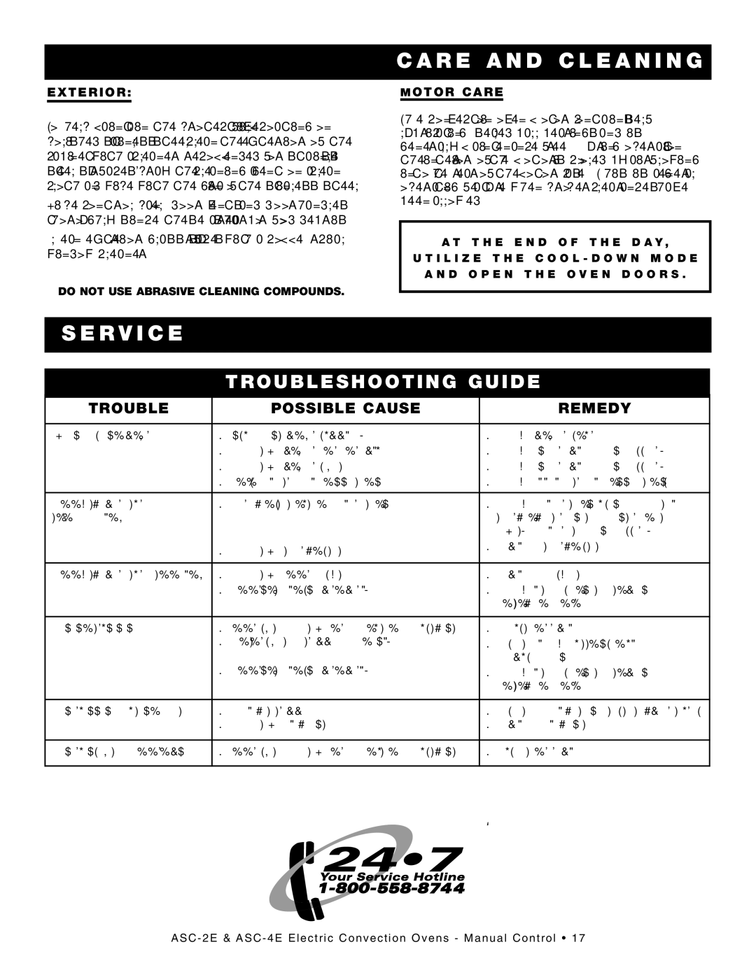 Alto-Shaam ASC-2E, ASC-4E manual SER Vice, Troubl E Possibl E CAU SE REM EDY, Xteri or, Otor CA RE 