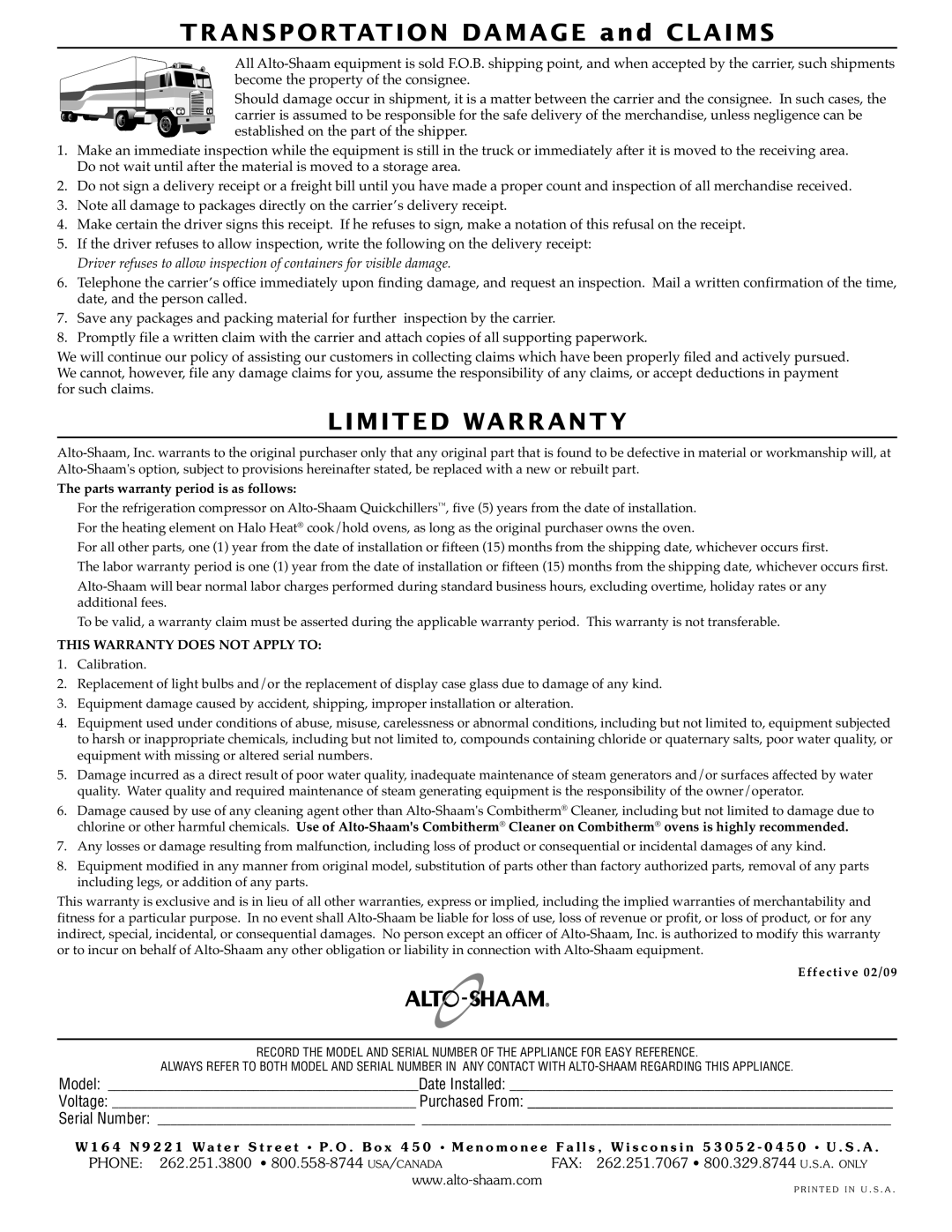 Alto-Shaam ASC-2E, ASC-4E manual Limit ED W Arran TY 