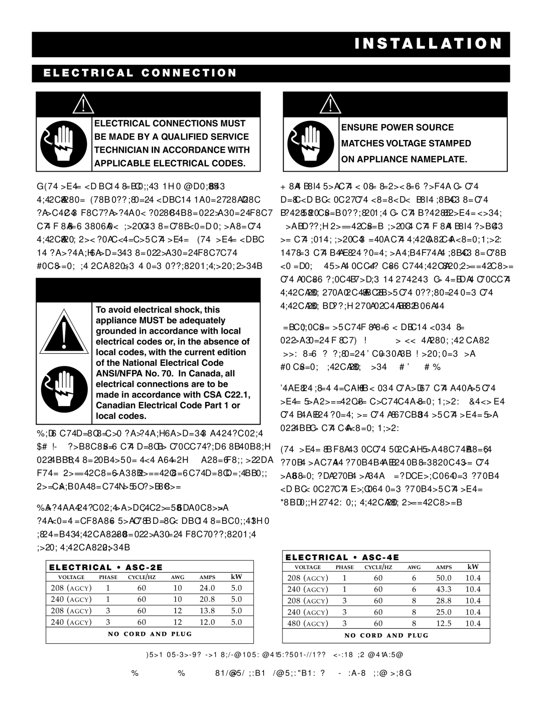 Alto-Shaam ASC-2E, ASC-4E manual Dang ER, An Ge R, Electr IC AL CO NNE CT ION 