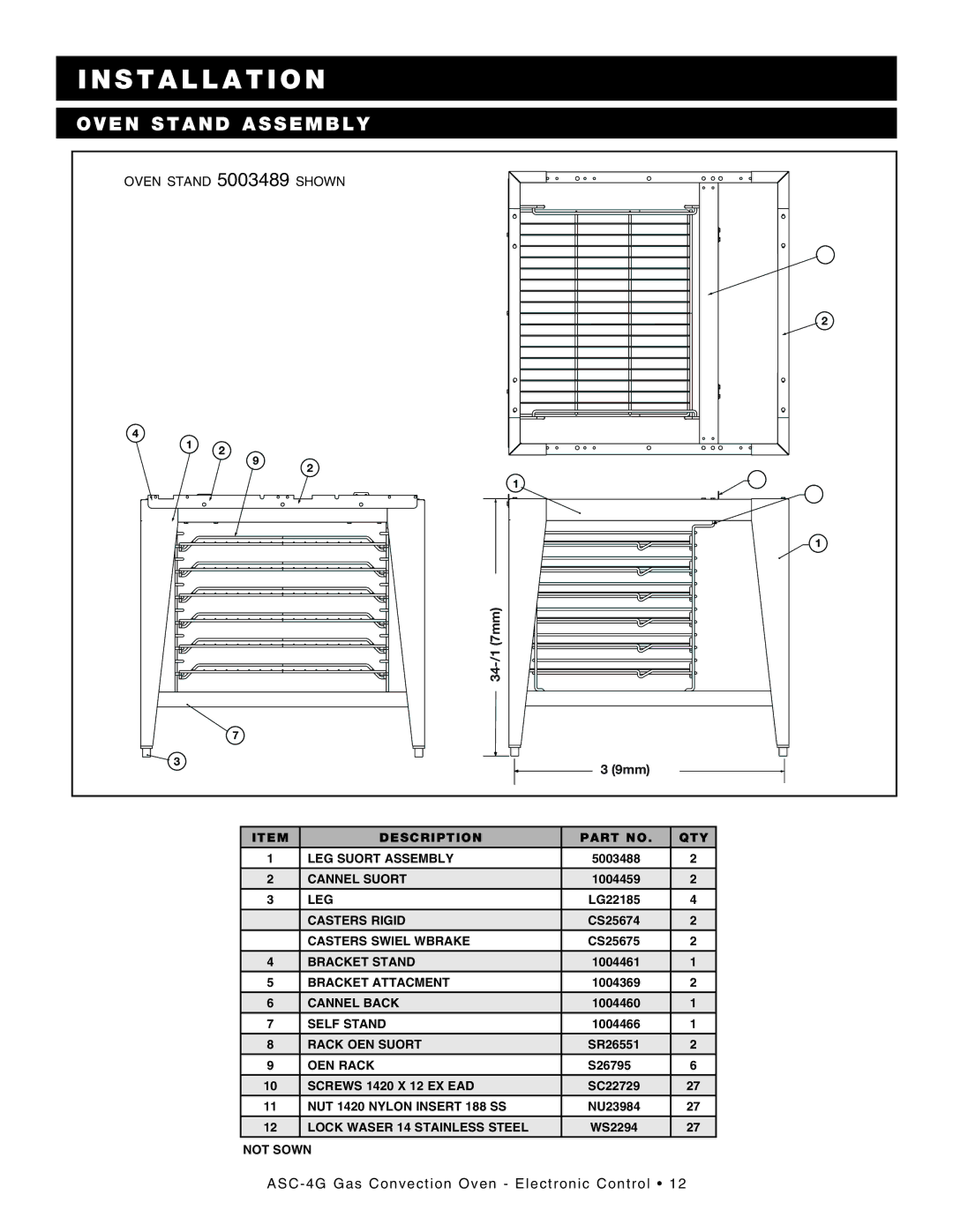 Alto-Shaam ASC-4G manual OvEn StAnD ASSEMbly, CASTERS, Rigid 