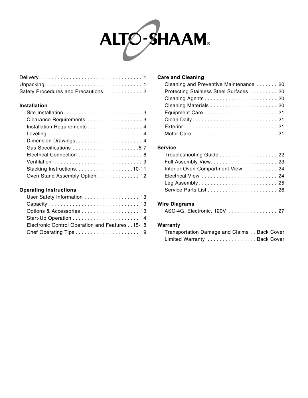 Alto-Shaam ASC-4G manual Operating Instructions 