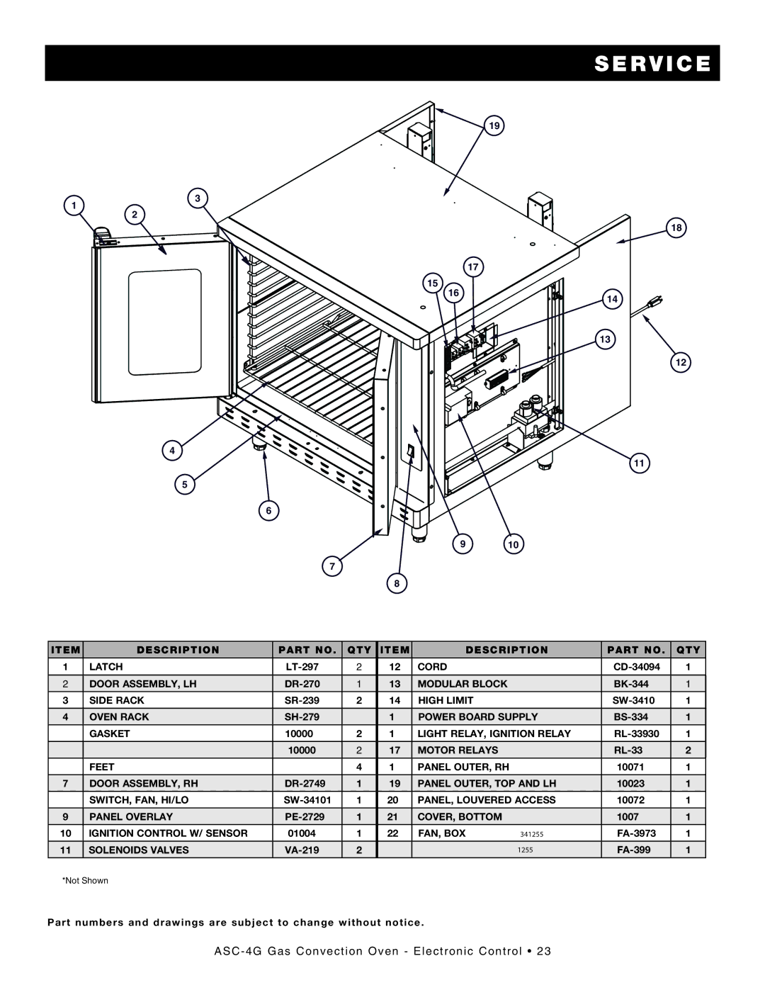 Alto-Shaam ASC-4G manual Service, Description QTY 