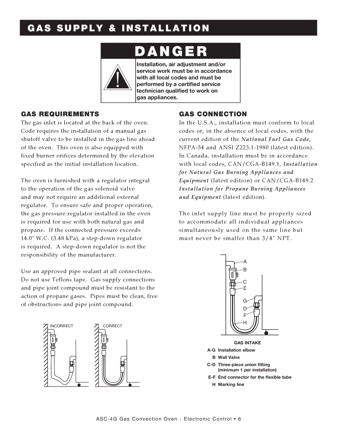 Alto-Shaam ASC-4G manual Ga s Supply & Installation, GAS REQuIREMEntS, GAS ConnECtIon 