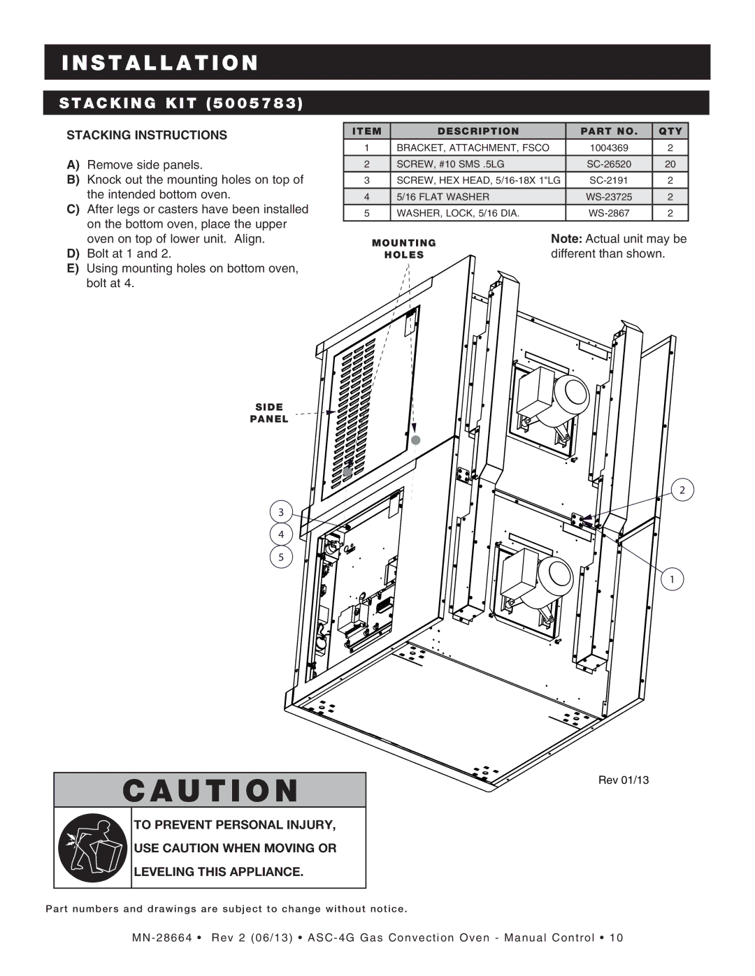 Alto-Shaam ASC-4G manual Stacking KIT 