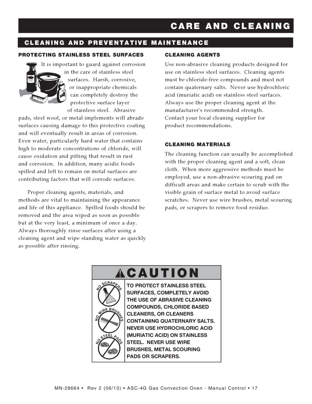 Alto-Shaam ASC-4G manual Cleaning and Preventative Maintenance, Protecting Stainless Steel Surfaces, Cleaning Agents 