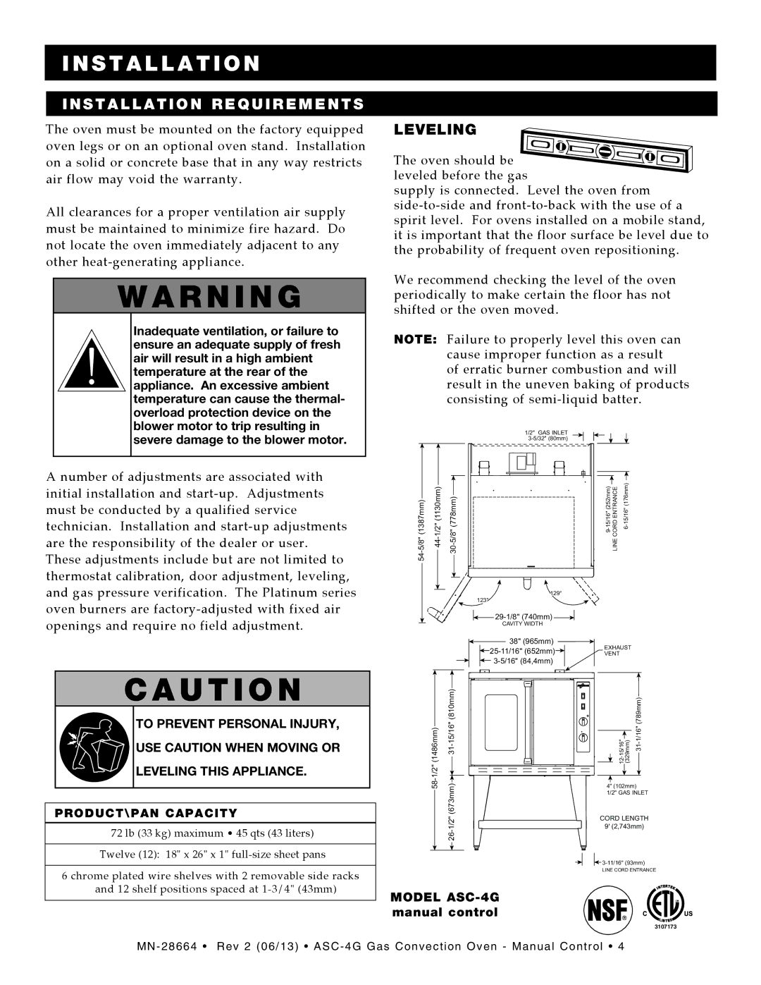 Alto-Shaam ASC-4G manual Installation Requirements, Leveling 