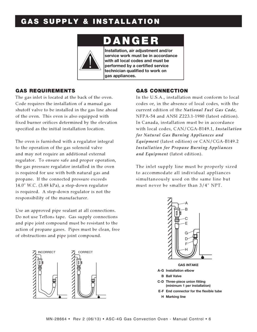 Alto-Shaam ASC-4G manual GAS Requirements, GAS Connection 