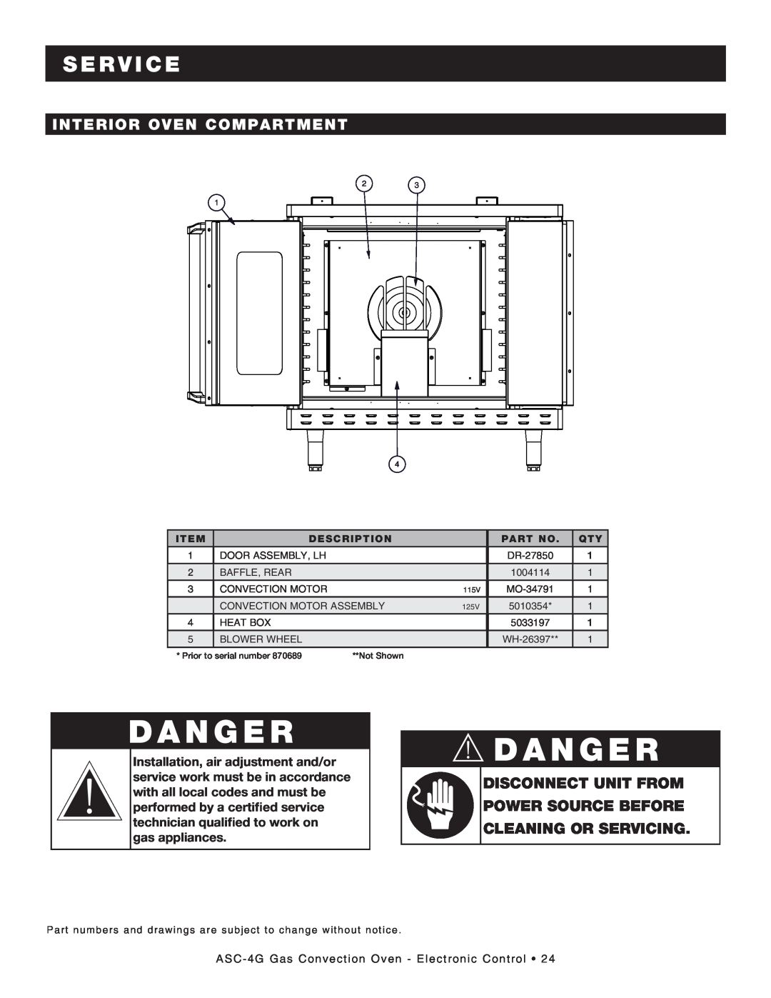 Alto-Shaam ASC-4G manual interior oven compartment, D A n G E R, DAnGER, s e rvi c e, Description 