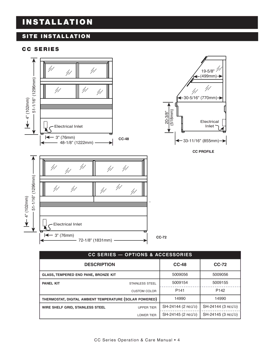 Alto-Shaam CC-48, CC-72 manual Ins Tal Lat Ion, SI TE Inst Alla Tion, CC Serie S 