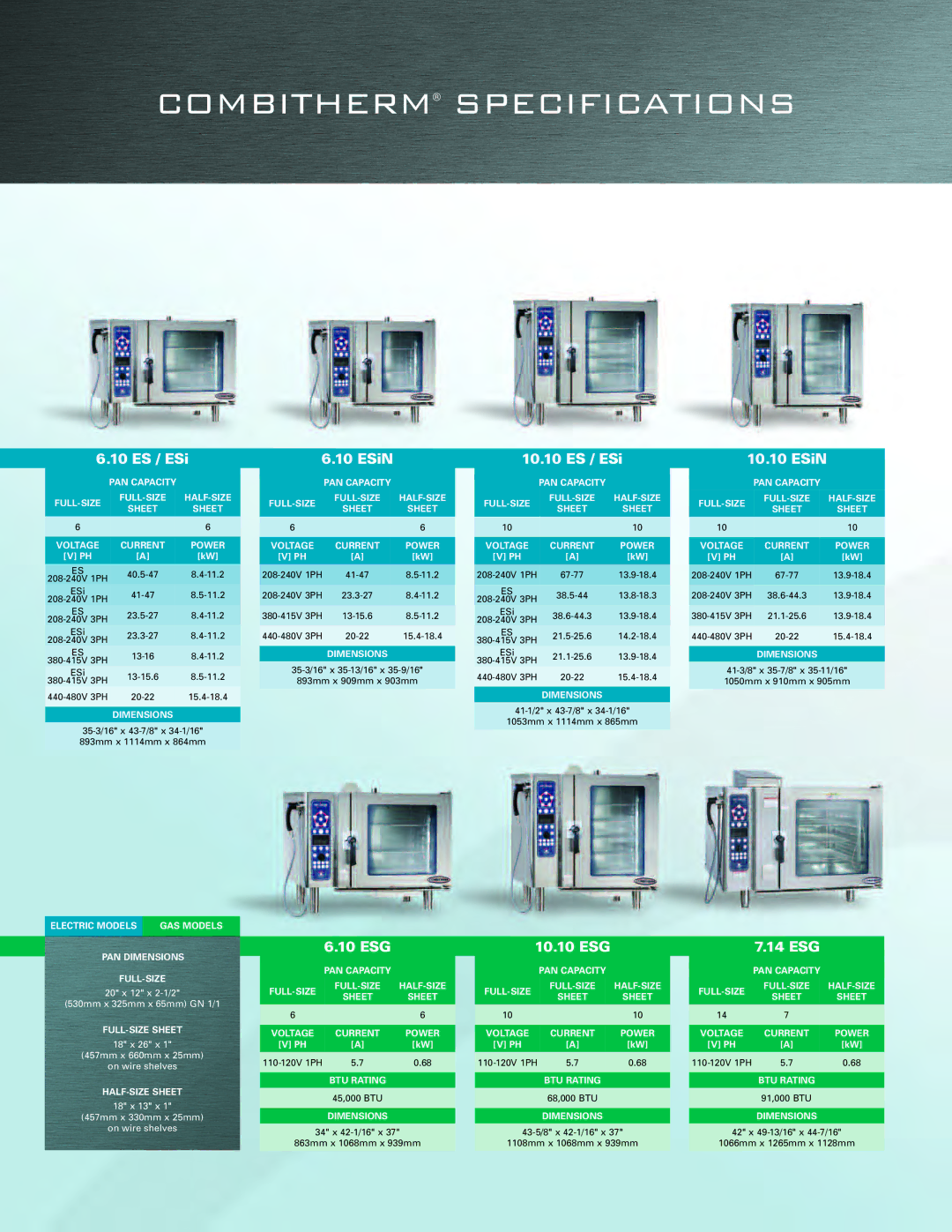 Alto-Shaam Combi Oven manual Combitherm Specifications, 10 ES / ESi ESiN 10.10 ES / ESi 