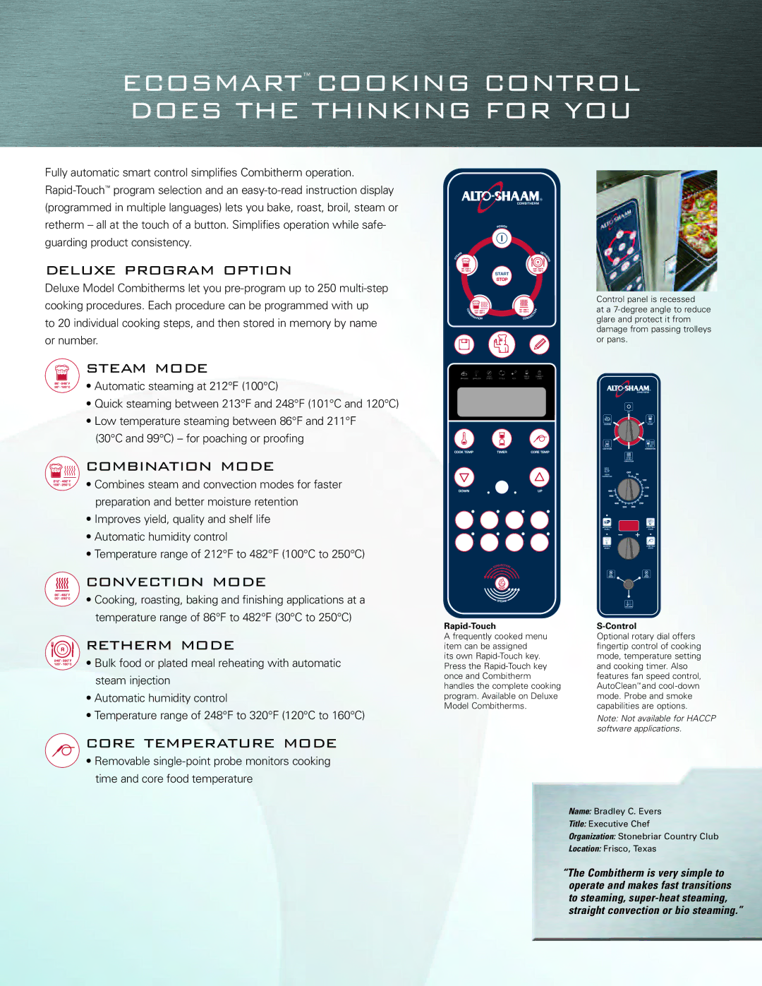 Alto-Shaam Combi Oven manual Ecosmart Cooking Control does the Thinking for YOU 