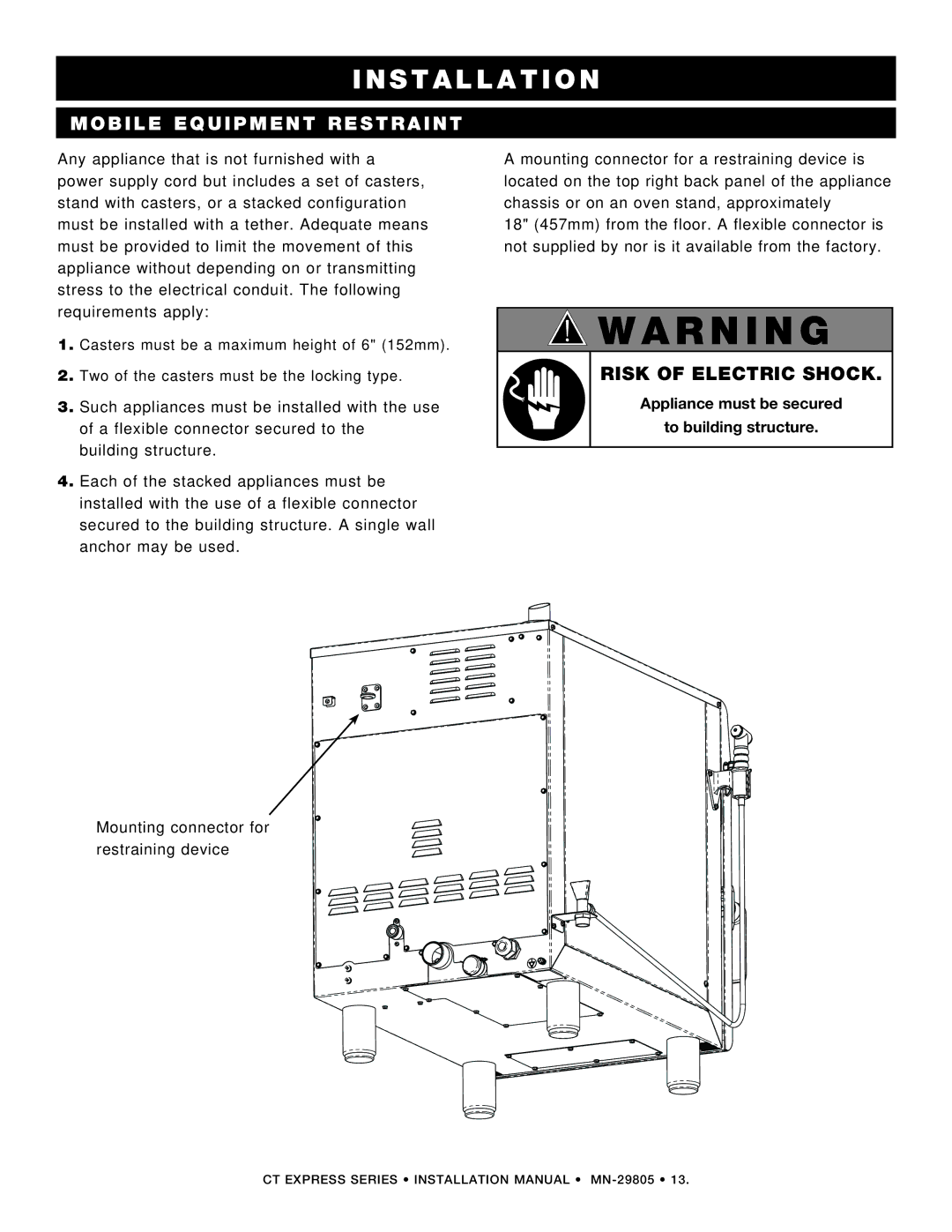 Alto-Shaam Combination Oven/Steamer manual Mobile Equipment Restraint, Risk of Electric Shock 