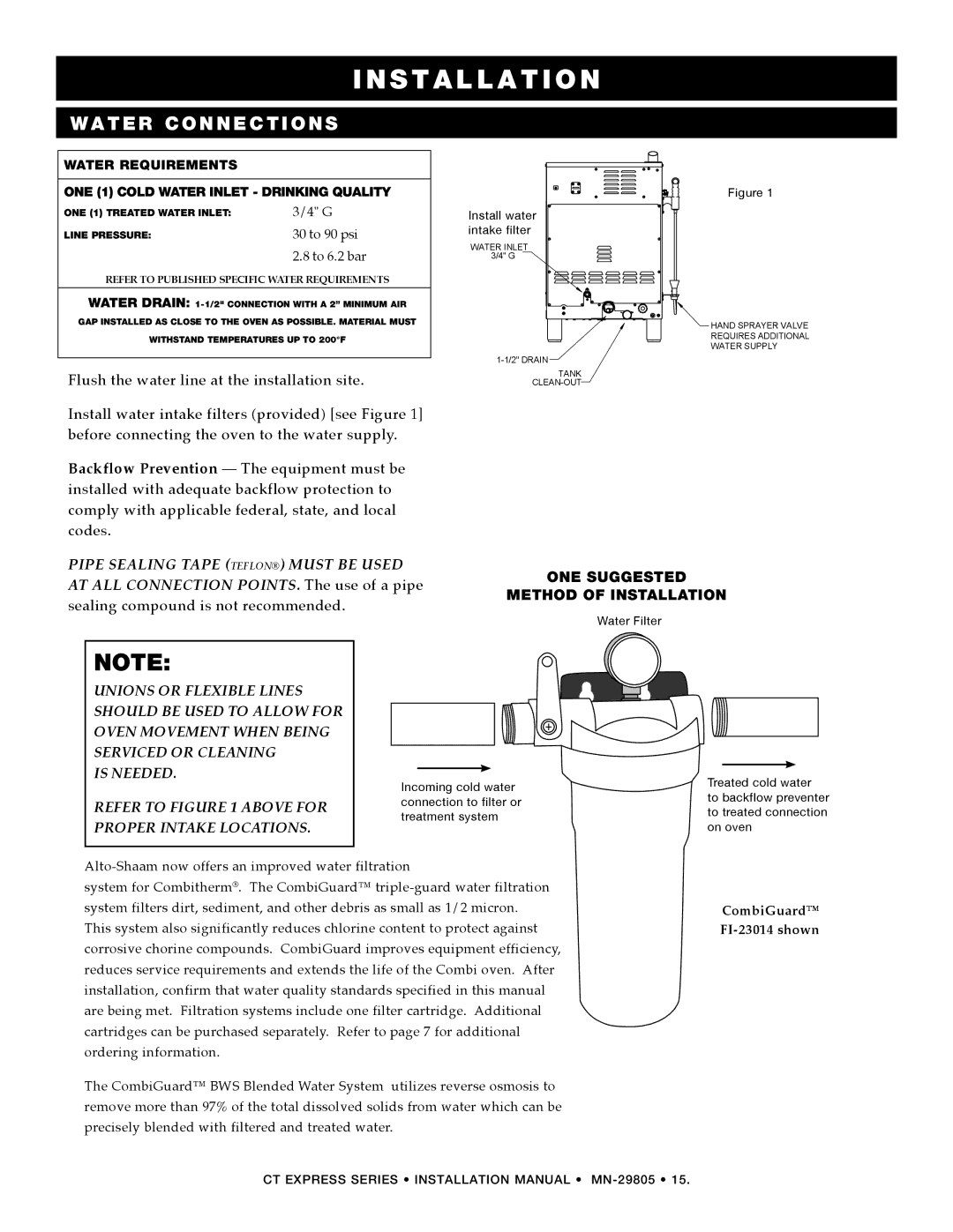 Alto-Shaam Combination Oven/Steamer manual Water Connections, ONE Suggested Method of Installation 