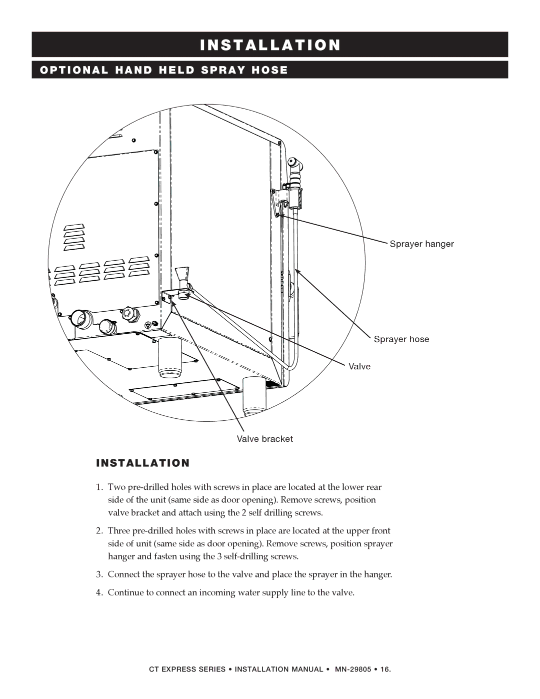 Alto-Shaam Combination Oven/Steamer manual Optional Hand Held Spray Hose, Installation 