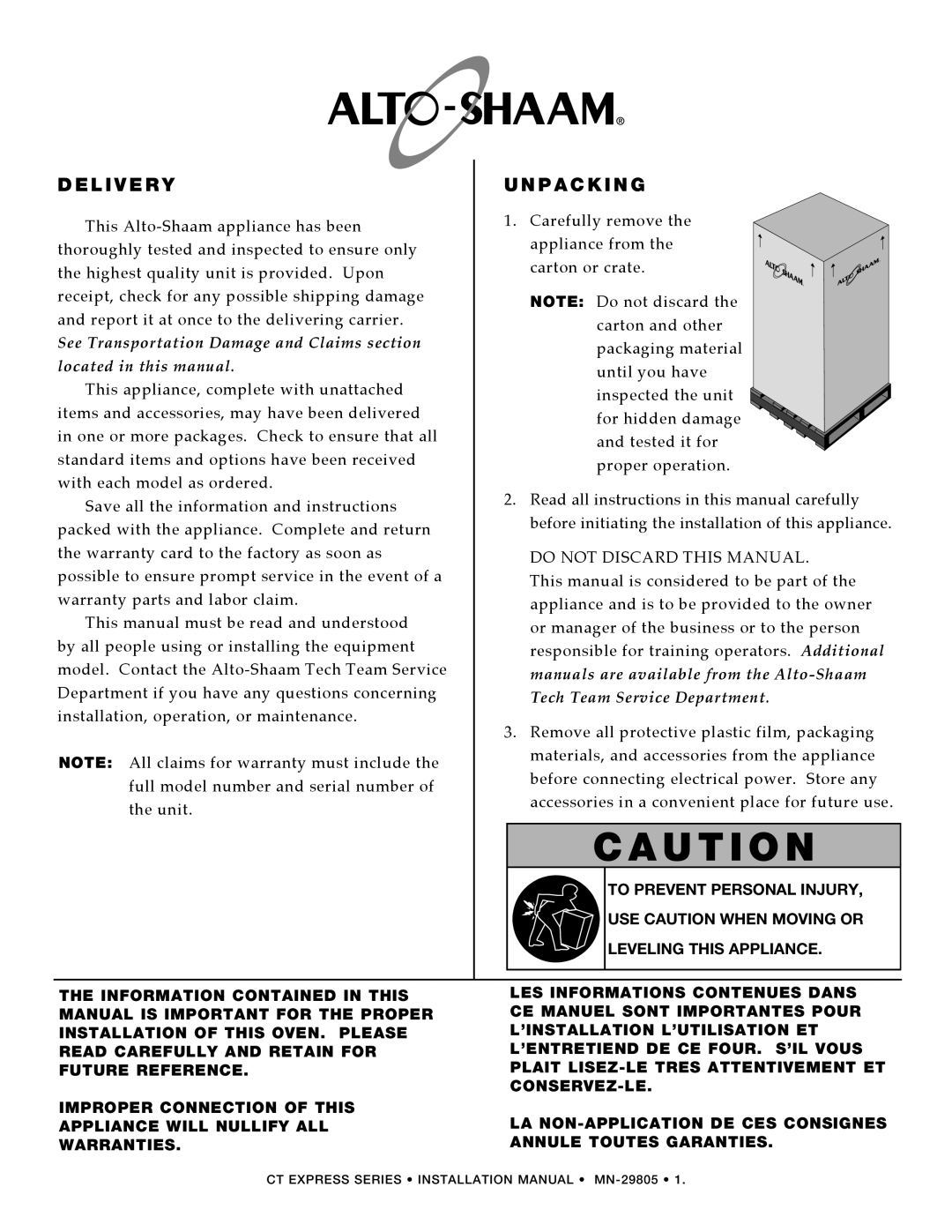 Alto-Shaam Combination Oven/Steamer manual L I V E R Y, P a C K I N G 