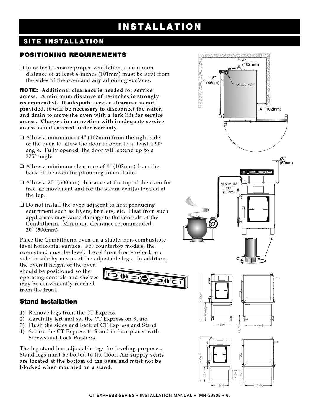 Alto-Shaam Combination Oven/Steamer manual Positioning Requirements, Stand Installation 