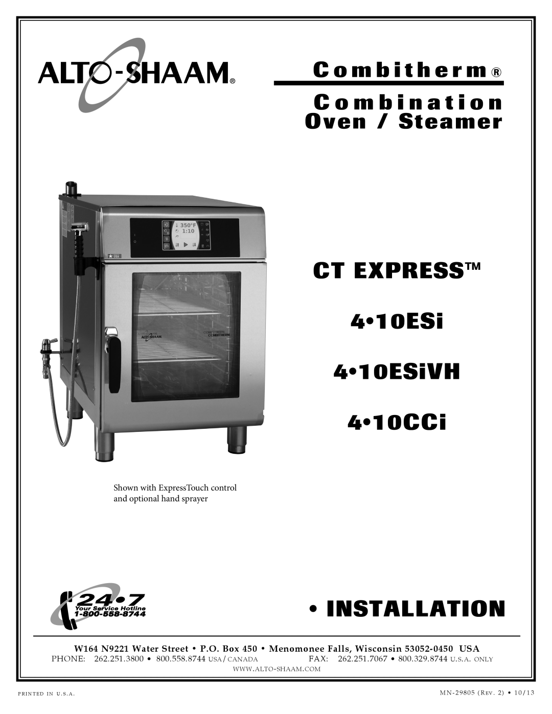 Alto-Shaam Combination Oven/Steamer manual Ct Express, 410ESiVH, 410CCi, Installation, C o m b i t h e r m 