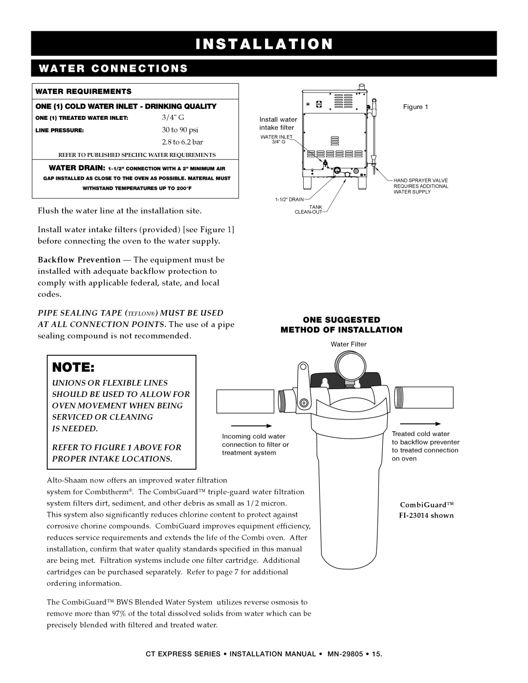 Alto-Shaam Combination Oven/Steamer manual Water Connections, I N S T A L L A T I O N, One Suggested Method Of Installation 