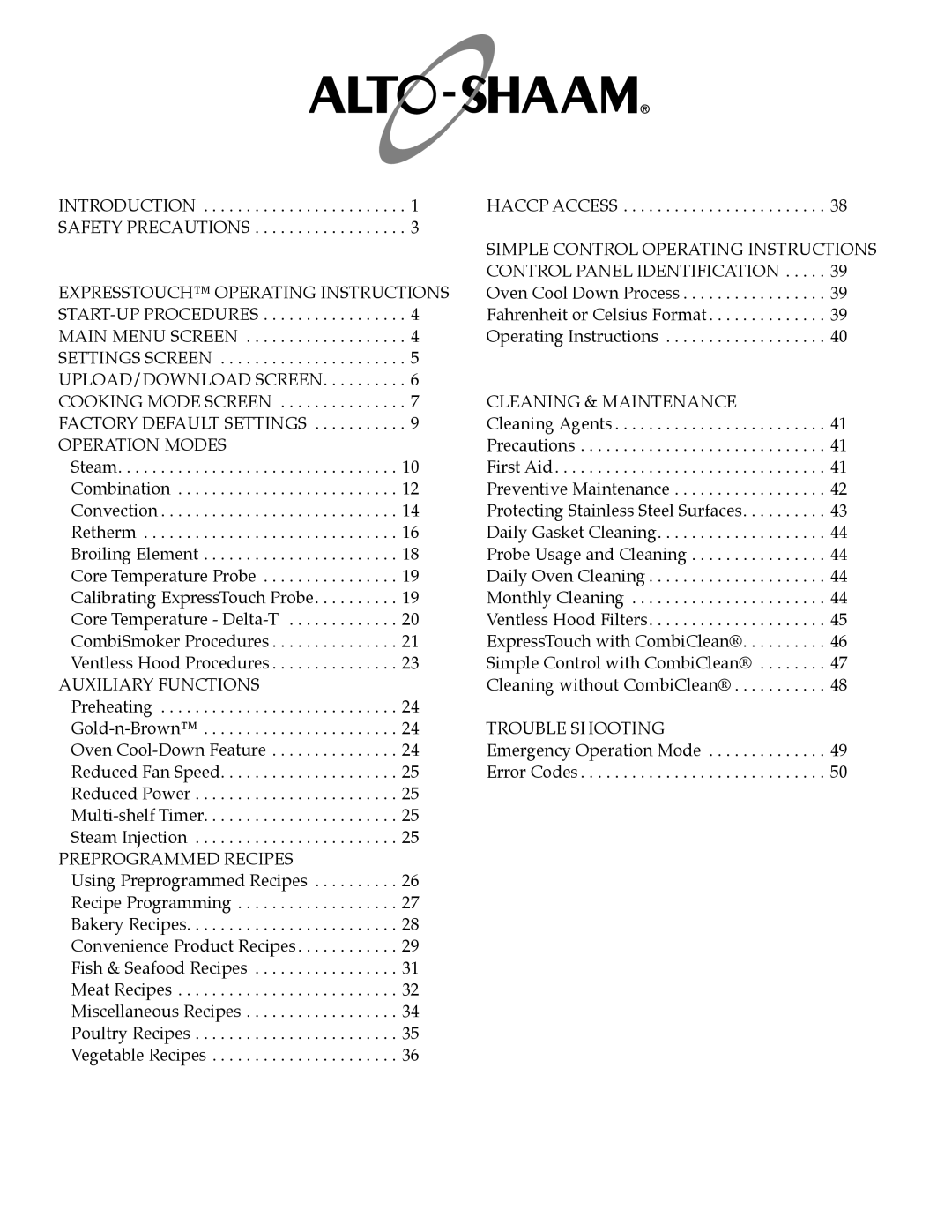 Alto-Shaam 4.10esi, CombiOven, 4.10ESiVH, 4.10CCi operation manual Trouble Shooting 