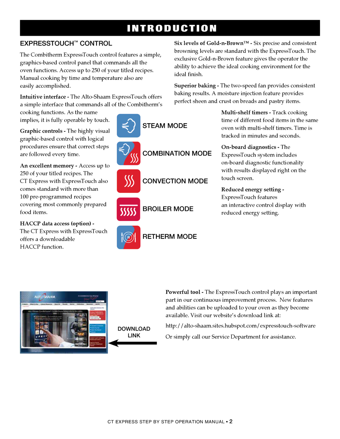 Alto-Shaam CombiOven, 4.10ESiVH Expresstouch control, Haccp data access option, Download Link, On-board diagnostics 