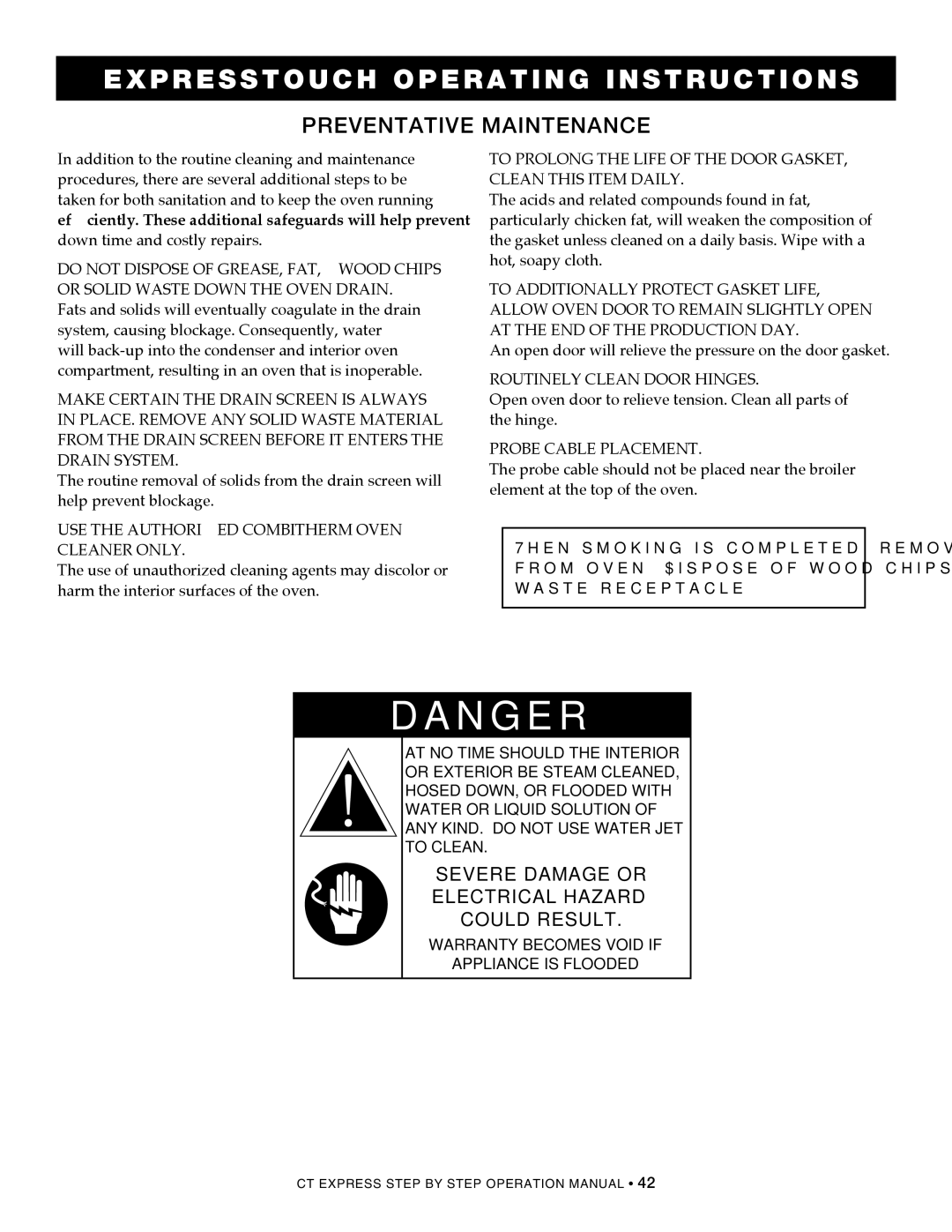 Alto-Shaam CombiOven Preventative maintenance, Do not Dispose of GREASE, FAT, wood chips, Routinely Clean Door Hinges 