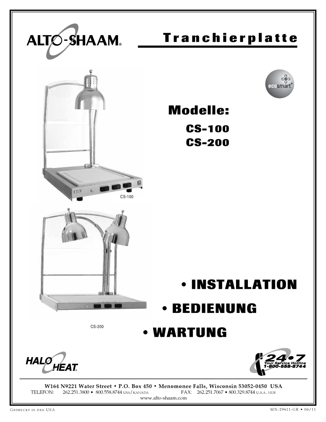 Alto-Shaam CS-200, CS-100 manual Installation 