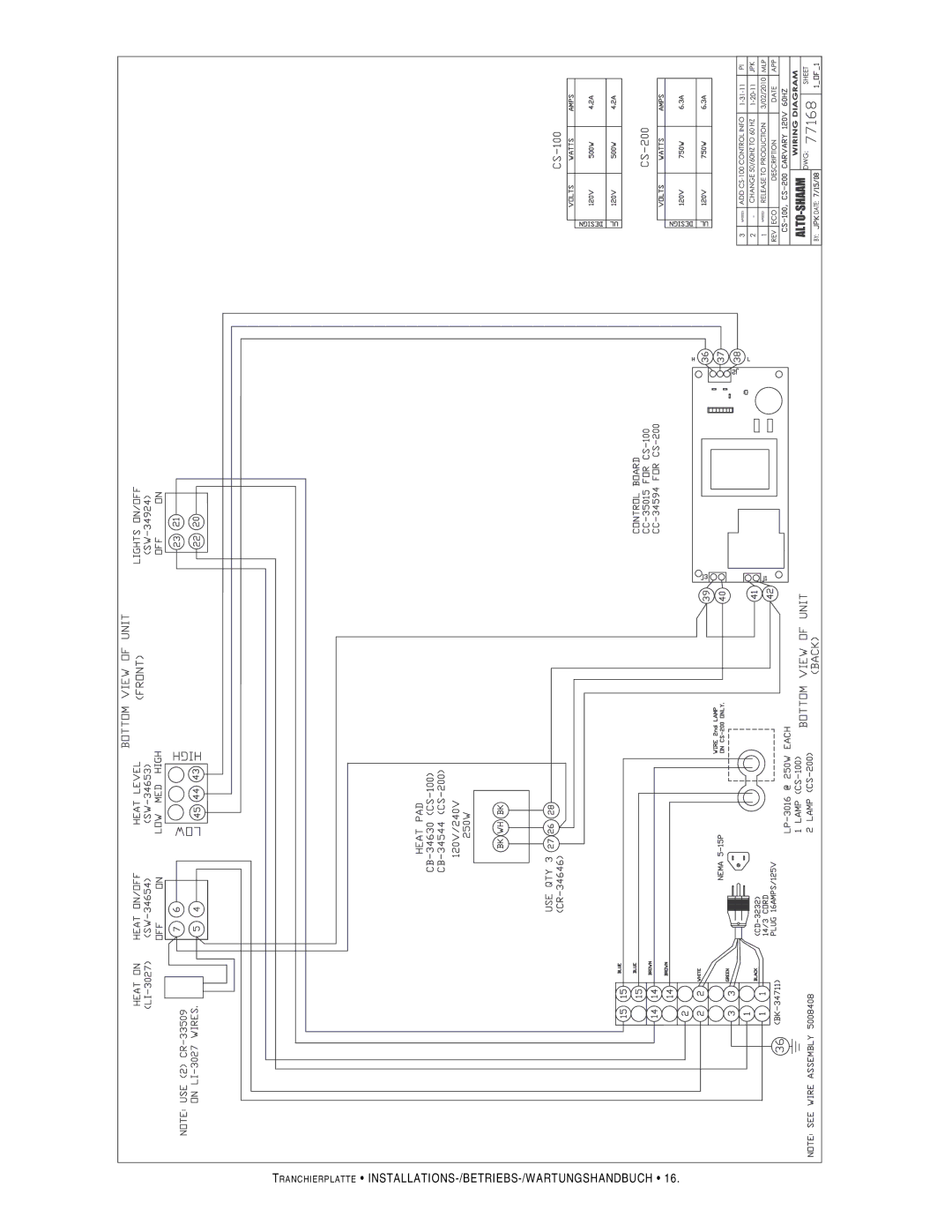 Alto-Shaam CS-100, CS-200 manual Ranchierplatte INSTALLATIONS-/BETRIEBS-/WARTUNGSHANDBUCH 