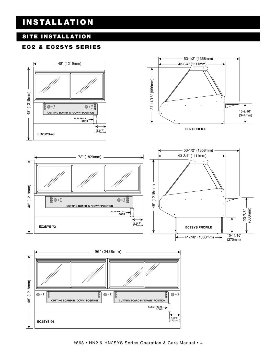 Alto-Shaam EC2-72/PR, EC2-48/P, EC2SYS-96/PR, EC2-96/PL manual Ins Tal Lat Ion, SI TE Inst Alla Tion, EC2 & EC2S YS SE RIE S 