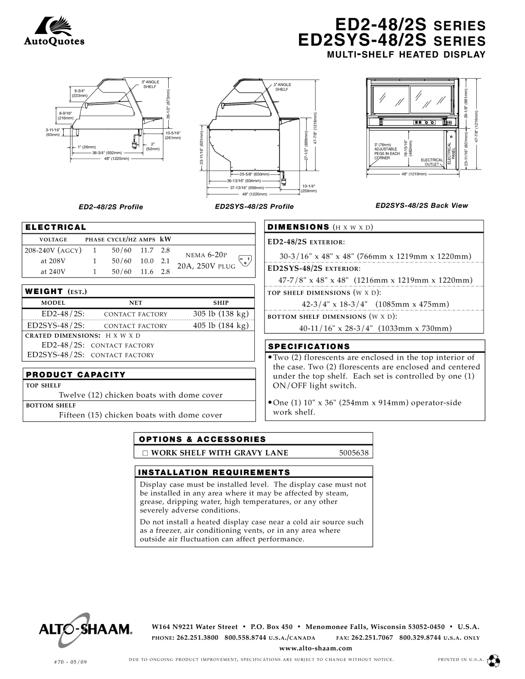 Alto-Shaam ED2SYS-2S, ED2-48, ED2SYS-48, ED2-2S specifications ED2-4 8/2 S Exterior, Work Shelf WI TH Gravy Lane 