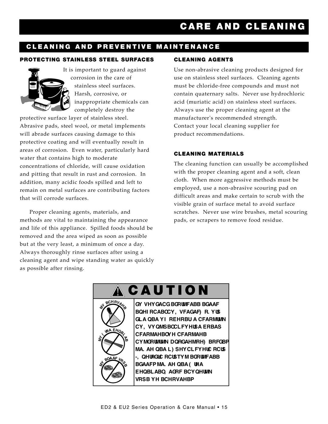 Alto-Shaam ED2SYS-72/PR, ED2-72/PL, ED2SYS-72/PL manual CA Ution, Care and Cleaning, Leaning and PR Eventi VE MAI Ntenance 