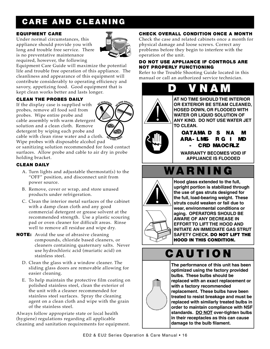 Alto-Shaam ED2-72/PL, ED2SYS-72/PR, ED2SYS-72/PL, ED2-72/PR, ED2SYS-48/P, ED2-48/P WA RN in G, CA UTI on, CAR E AN D Cleanin 