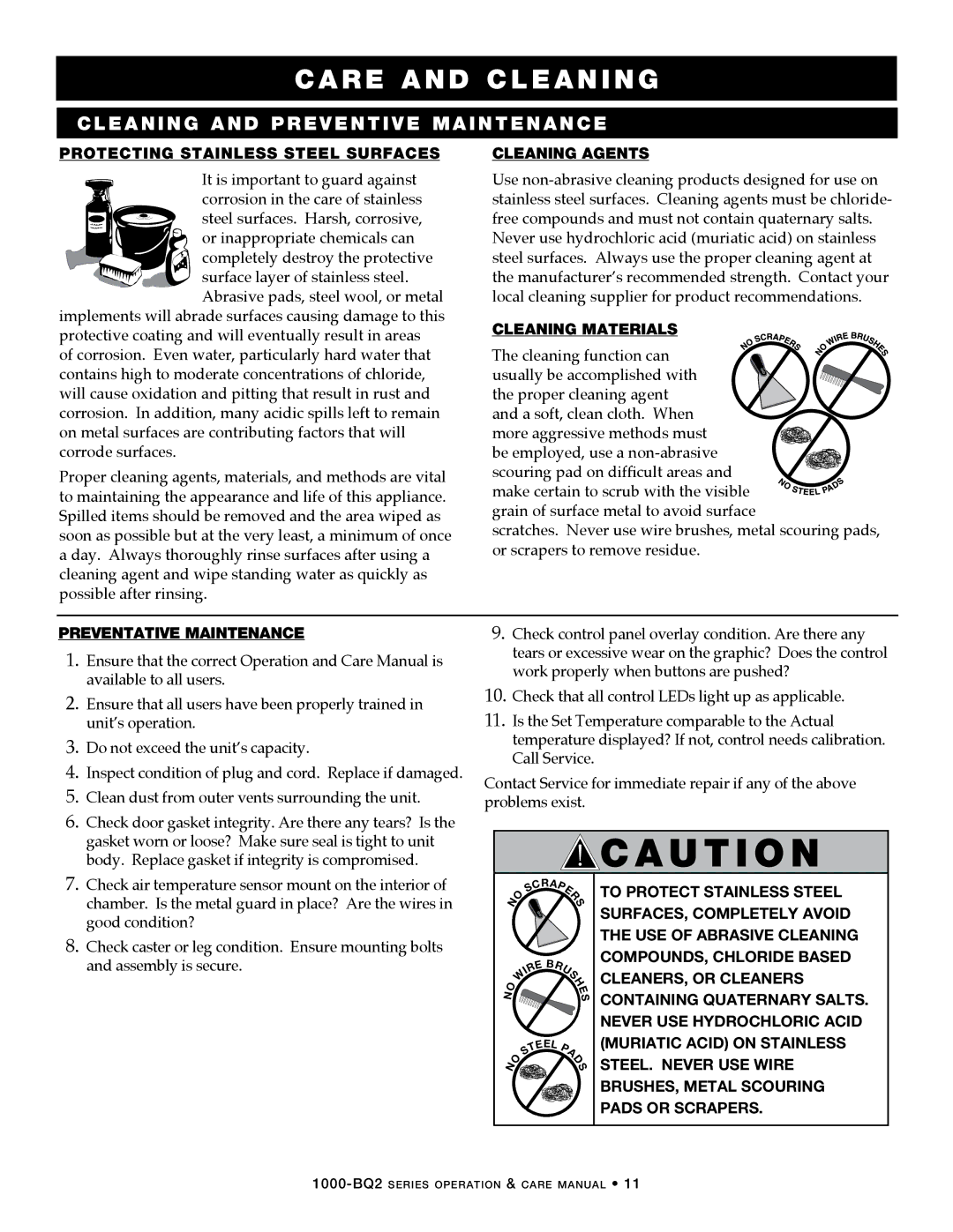 Alto-Shaam 1000-BQ2/192, Electric Banquet Carts, 1000-BQ2/96 manual R E and cleaning, CleanIng and PreVenTIVe MaInTenance 