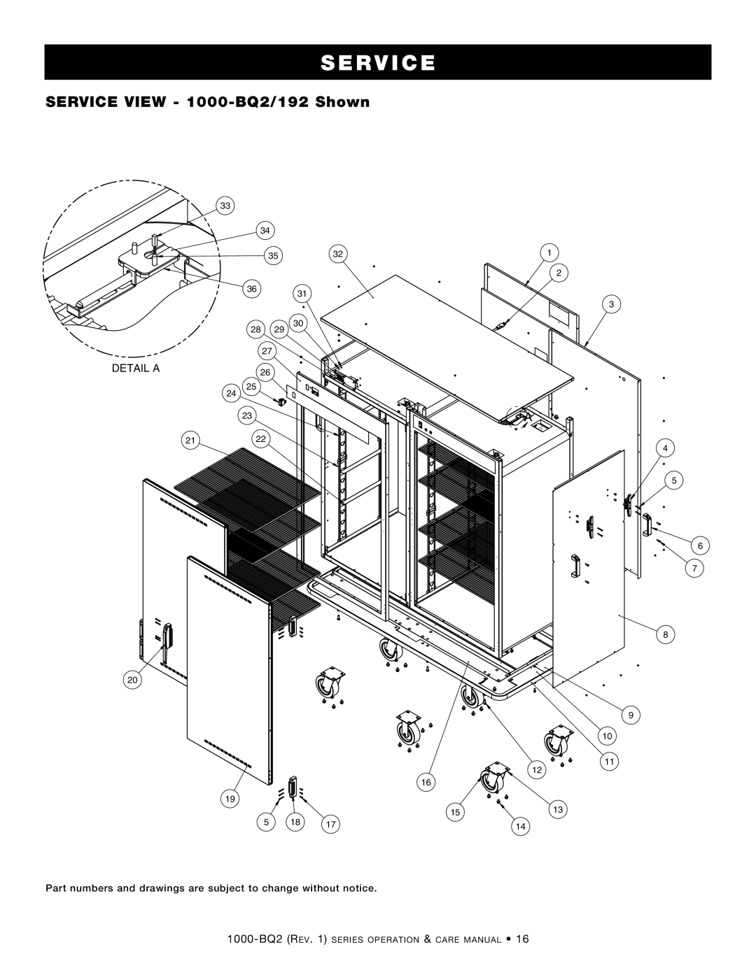 Alto-Shaam 1000-BQ2/96, Electric Banquet Carts, 1000-BQ2/128 manual Rv ic e, Service view 1000-BQ2/192 Shown 