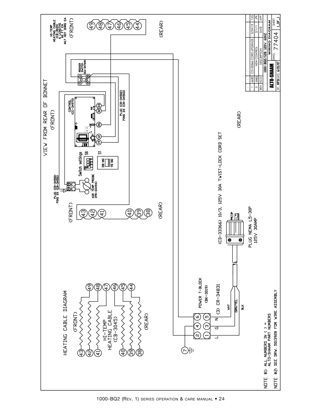 Alto-Shaam 1000-BQ2/96, Electric Banquet Carts, 1000-BQ2/192, 1000-BQ2/128 1000-BQ2 Rev series operation & care manual 