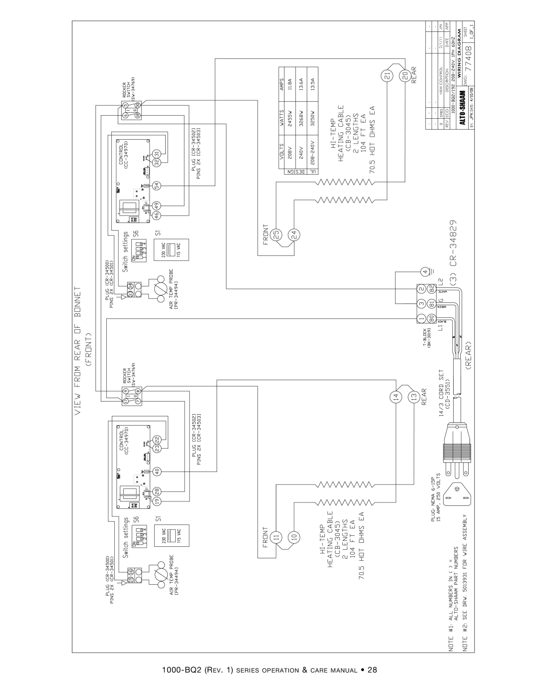 Alto-Shaam 1000-BQ2/96, Electric Banquet Carts, 1000-BQ2/192, 1000-BQ2/128 1000-BQ2 Rev series operation & care manual 