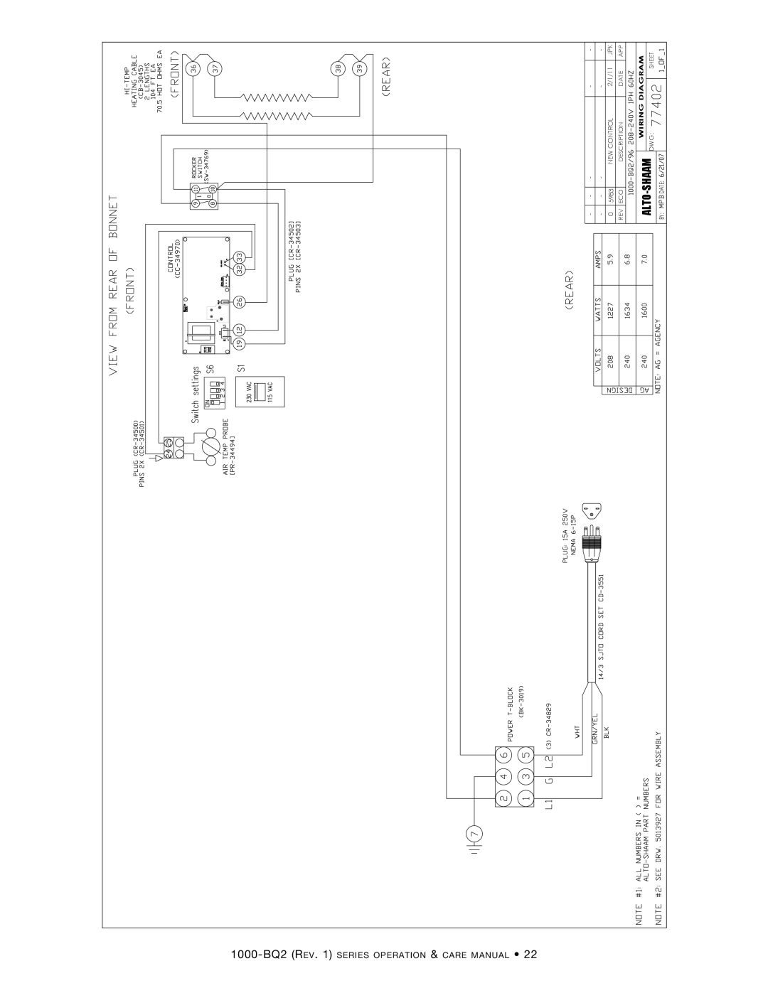 Alto-Shaam Electric Banquet Carts, 1000-BQ2/192 1000-BQ2 Rev. 1 series operation & care manual, ,  