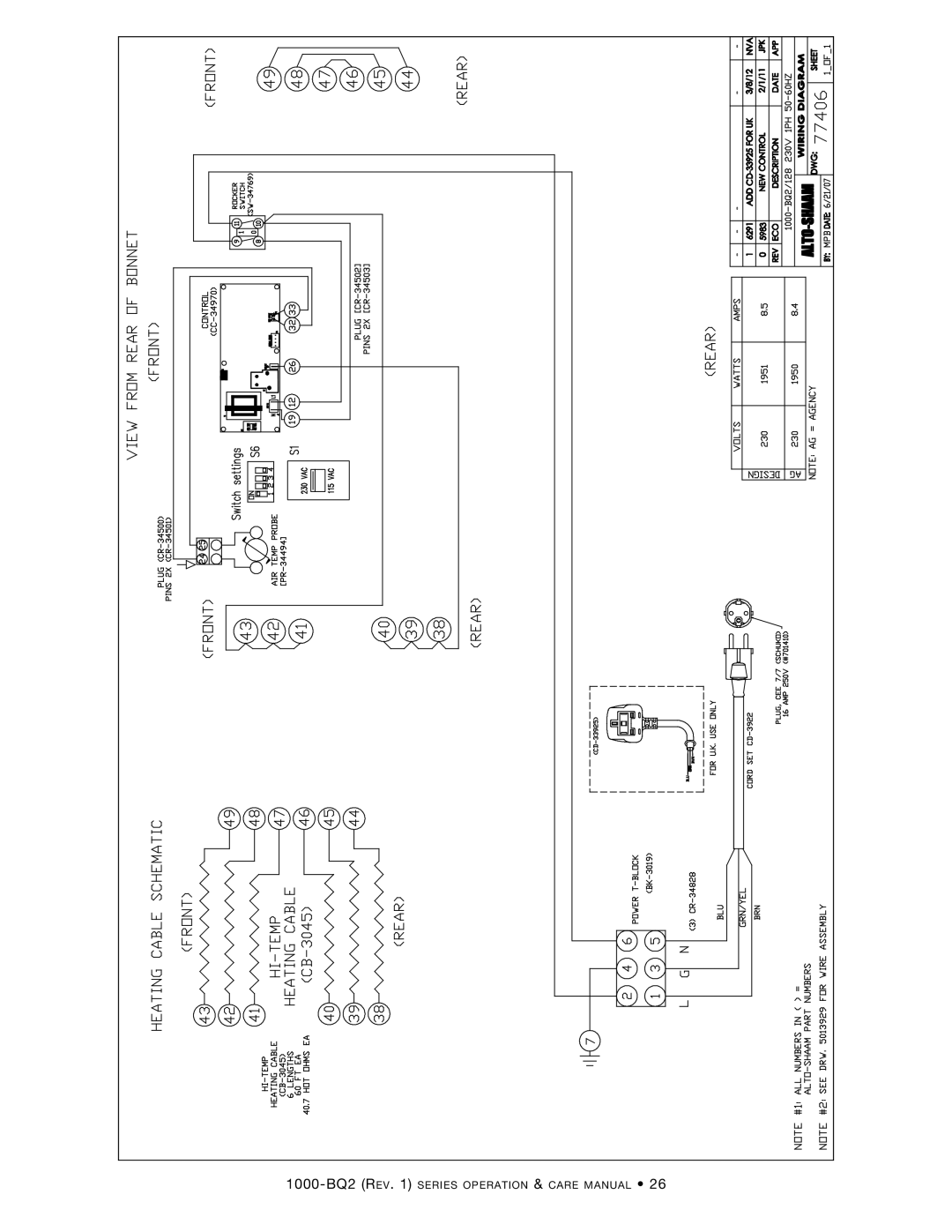 Alto-Shaam Electric Banquet Carts, 1000-BQ2/192, 1000-BQ2/96, 1000-BQ2/128 1000-BQ2 Rev . 1 series operation & care manual 