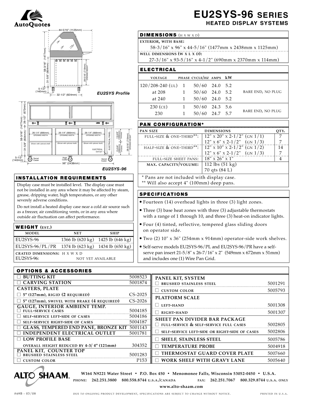 Alto-Shaam EU2SYS-96 Butting KIT, Carving Station, CASTERS, Plate, GAU GE, in Terior AMB IEN T Temp, LOW Profile Base 