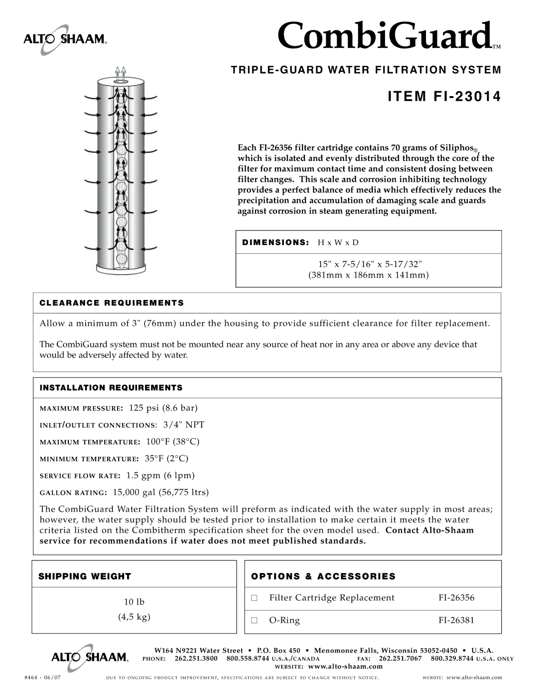 Alto-Shaam FI-23014 specifications CombiGuard, Shipp ING Weig HT Opti ONS Acces SOR IES, CL EAR AN CE RE Quirements 