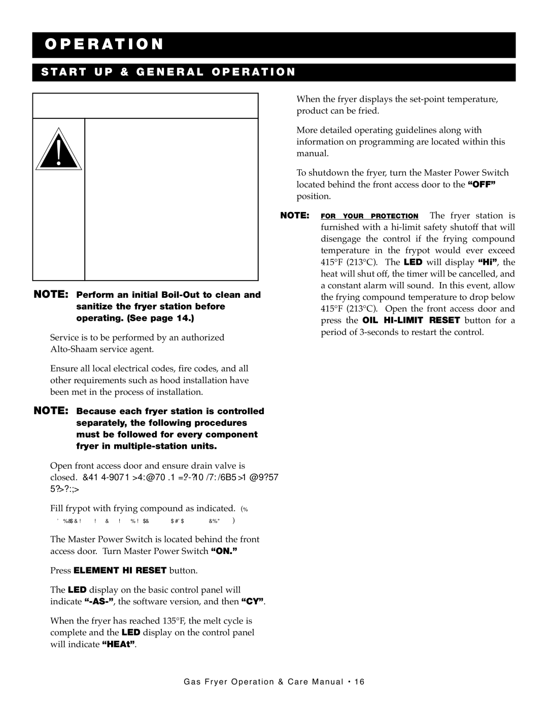 Alto-Shaam FryTech Series manual STA RT UP & Gene RA L OP Eration, Press Element HI Reset button 