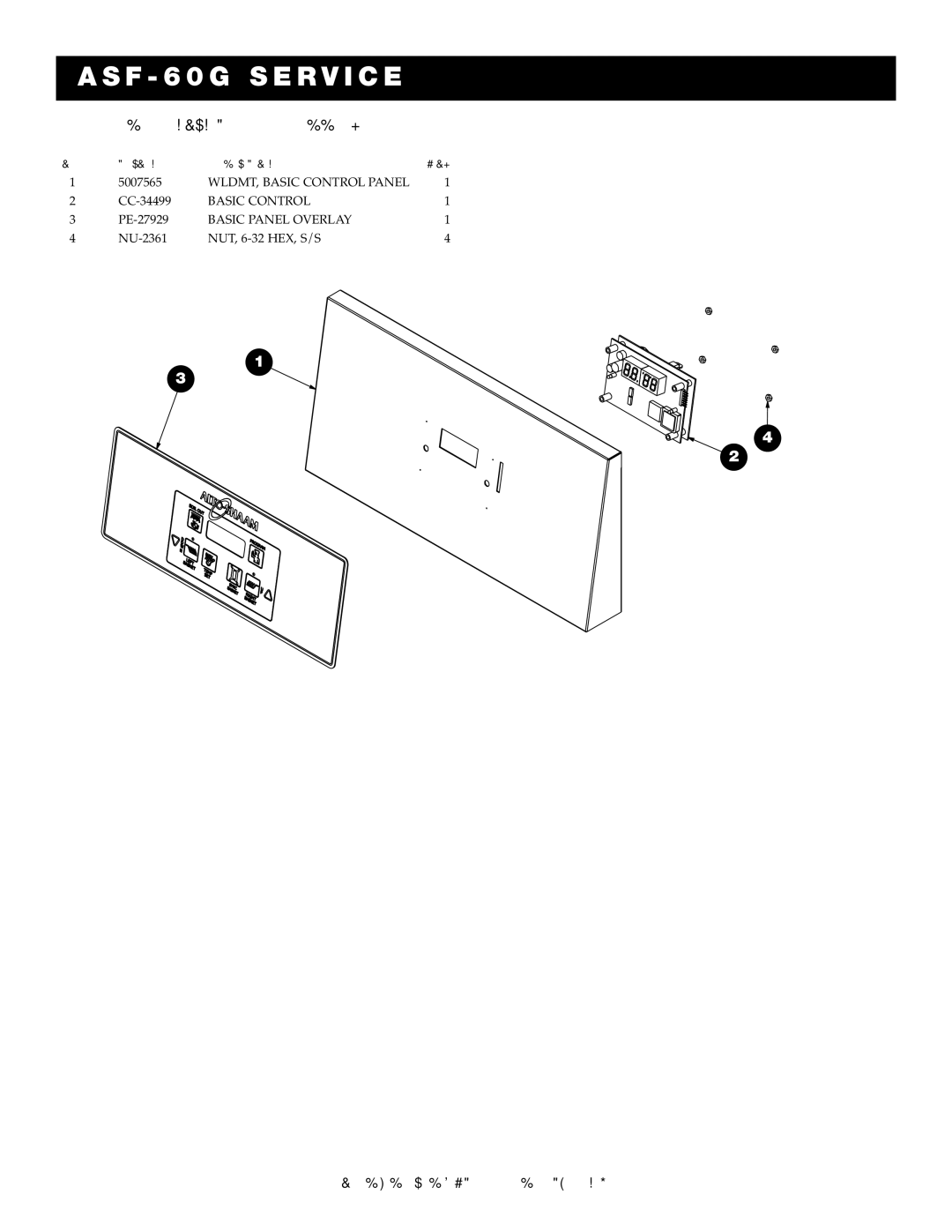 Alto-Shaam FryTech Series manual Basic Control Panel Assembly 