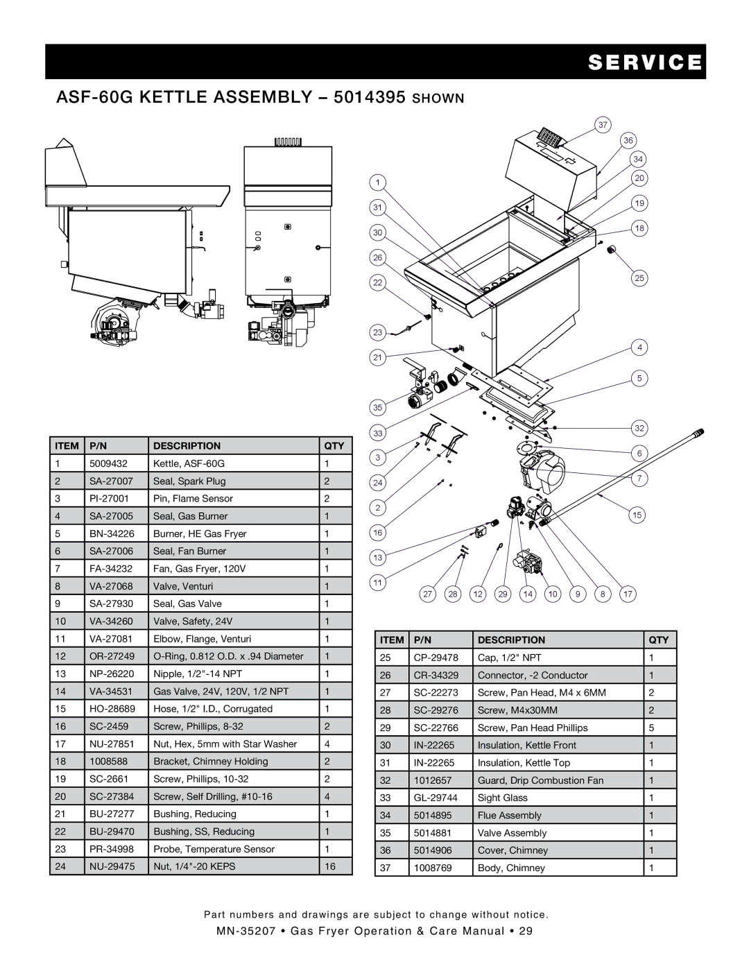 Alto-Shaam Gas Fryer manual ASF-60G Kettle Assembly 5014395 shown 