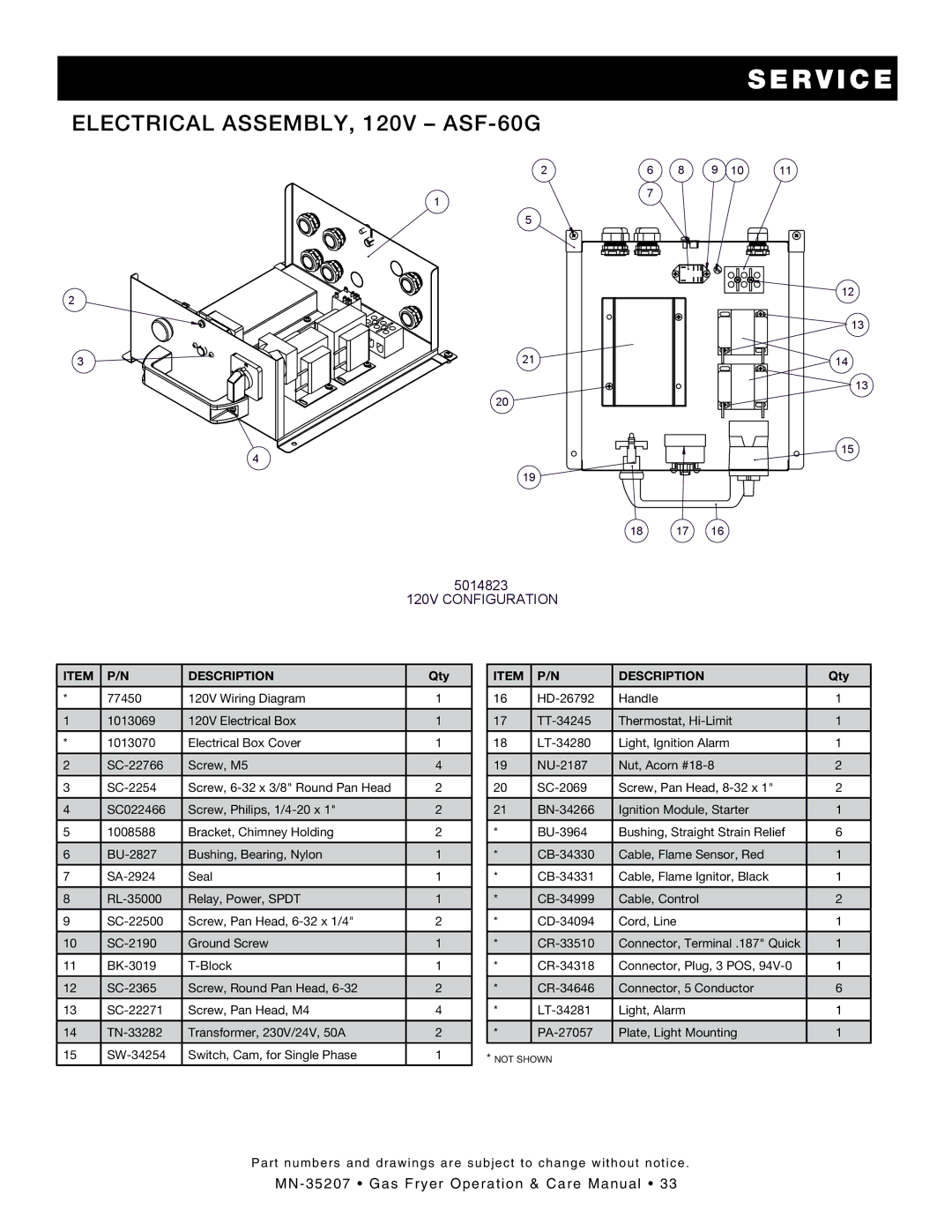 Alto-Shaam Gas Fryer manual Electrical Assembly, 120V ASF-60G 