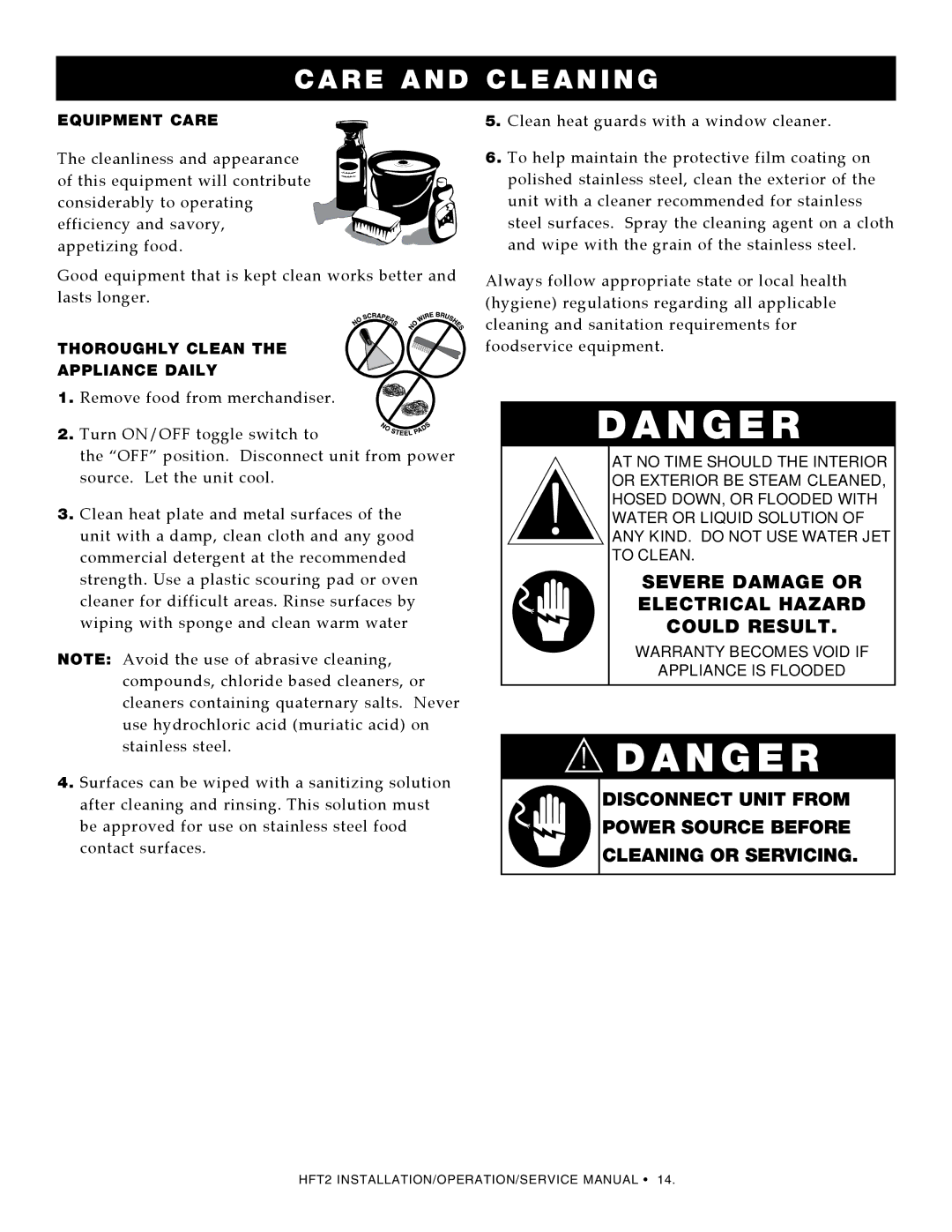 Alto-Shaam HFT2SYS-500, HFT2-400, HFT2-300, HFT2SYS-400, HFT2-500, HFT2SYS-300 SeVeRe DAmAGe or eLeCtRiCAL Hazard COuLD ResuLt 