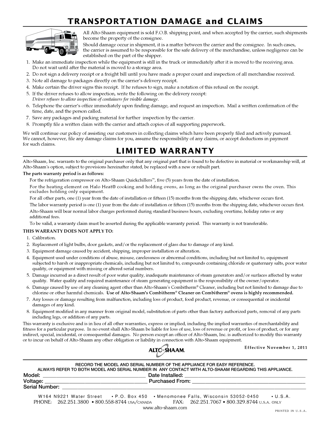 Alto-Shaam HFT2SYS-400, HFT2-400, HFT2-300, HFT2-500, HFT2SYS-500, HFT2SYS-300 manual Limited Warranty 