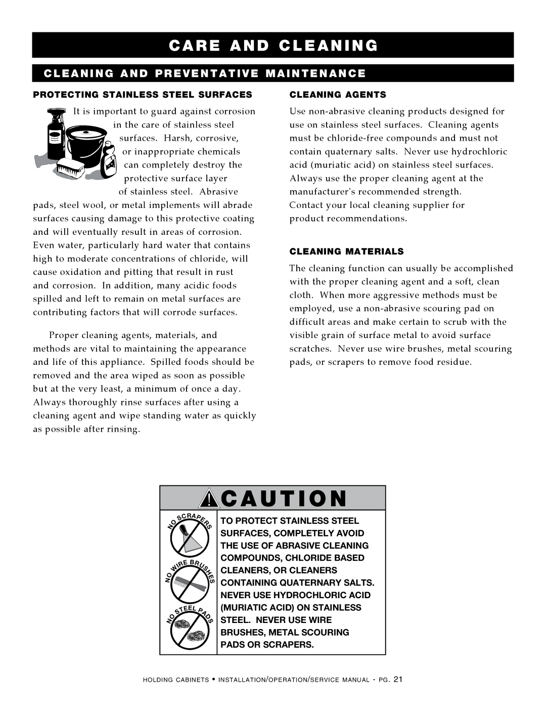 Alto-Shaam 1200-S ProteCtIng StaInleSS Steel SUrFaCeS, Cause oxidation and pitting that result in rust, CleanIng agentS 