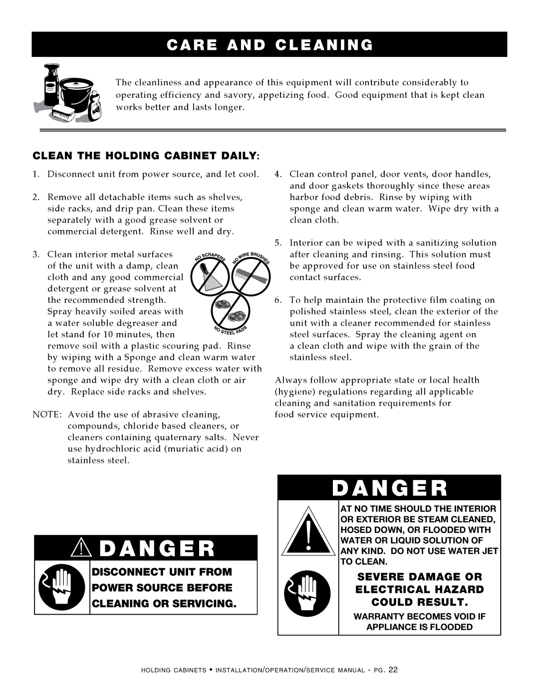 Alto-Shaam Holding Cabinet SeVere DaMage or eleCtrICal HaZarD CoUlD reSUlt, Warranty BECOMEs Void if Appliance Is Flooded 