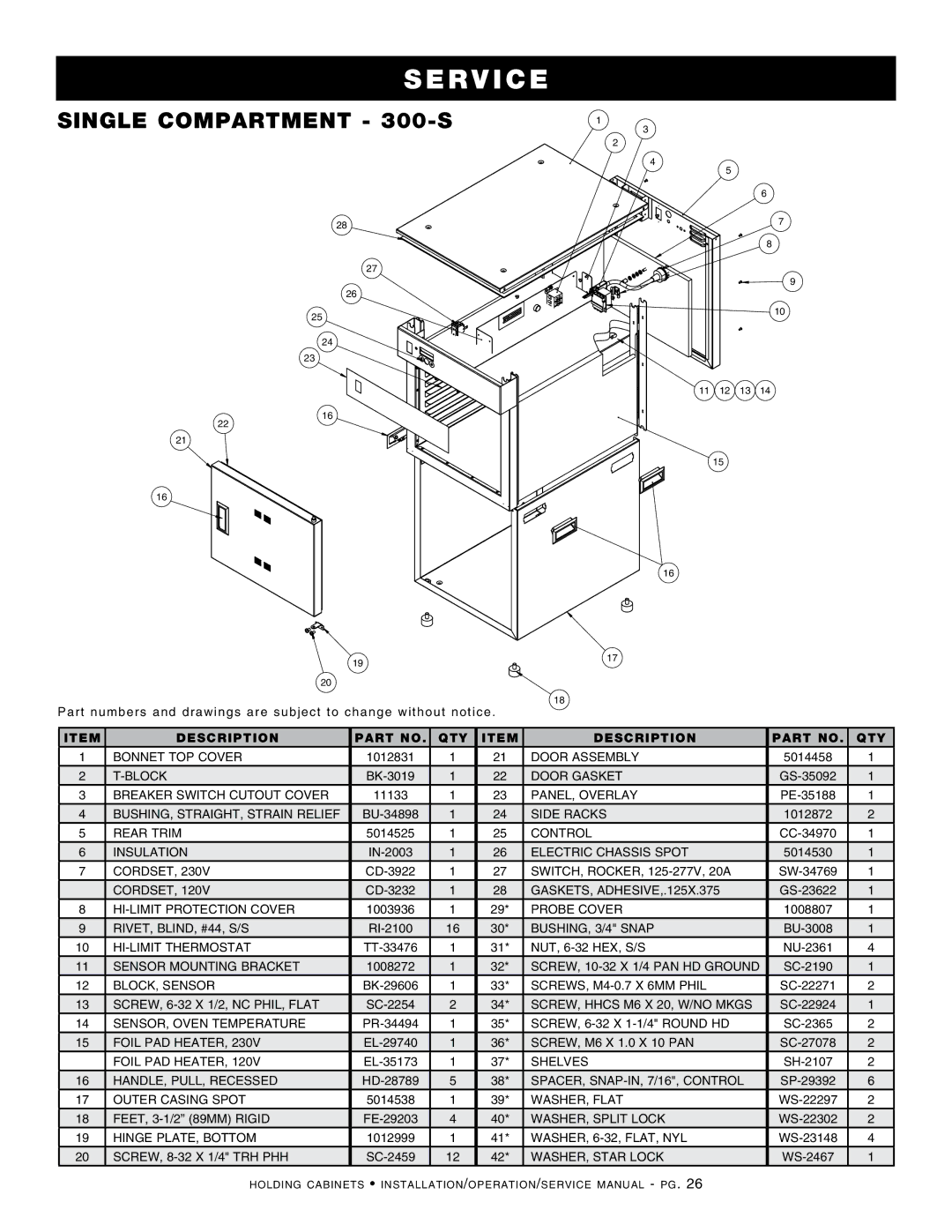 Alto-Shaam 750-S, Holding Cabinet, 500-S, 1200-UP, 1000-UP, 1000-S, 1200-S manual Single Compartment 300-S 