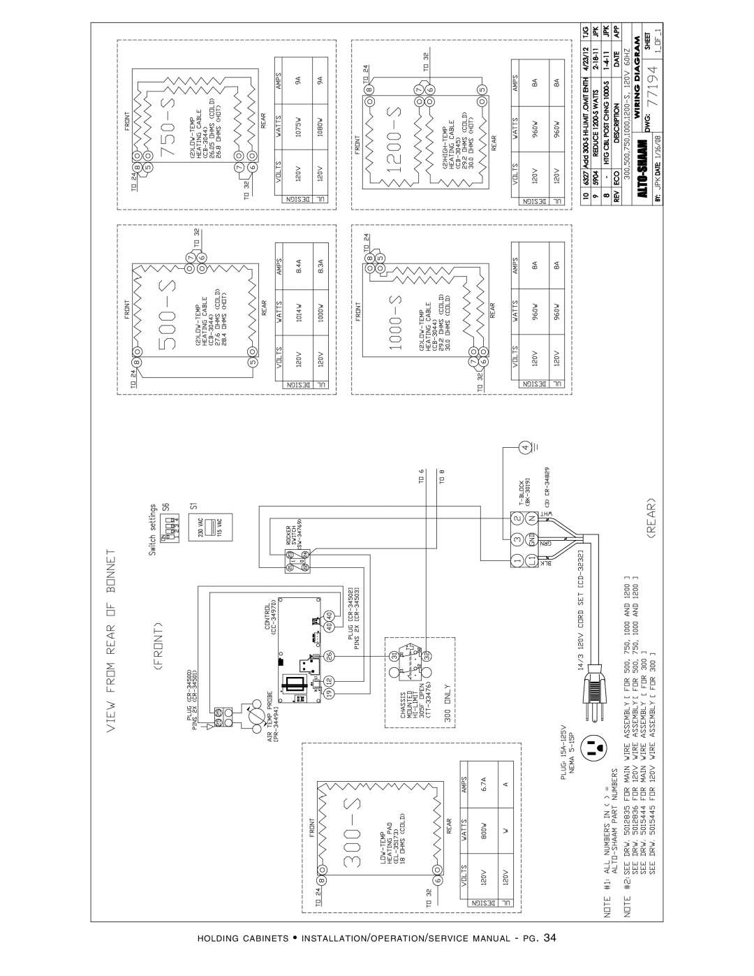 Alto-Shaam 750-S, Holding Cabinet, 300-S, 500-S, 1200-UP, 1000-UP, 1000-S, 1200-S manual 