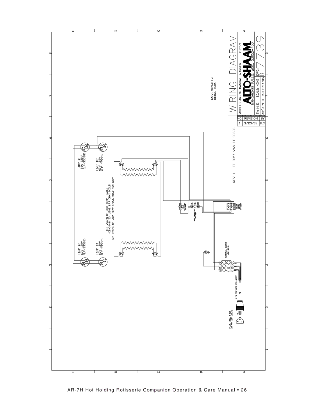 Alto-Shaam AR-7H MANUAL CONTROL, AR-7H ELECTRONIC CONTROL, Hot Holding Rotisserie Companion manual 